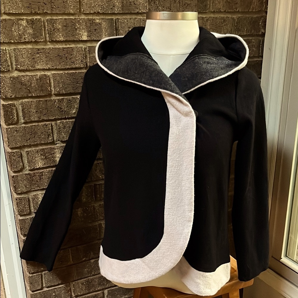 Luii Wool Black and White Cardigan with hood size medium Anthropologie